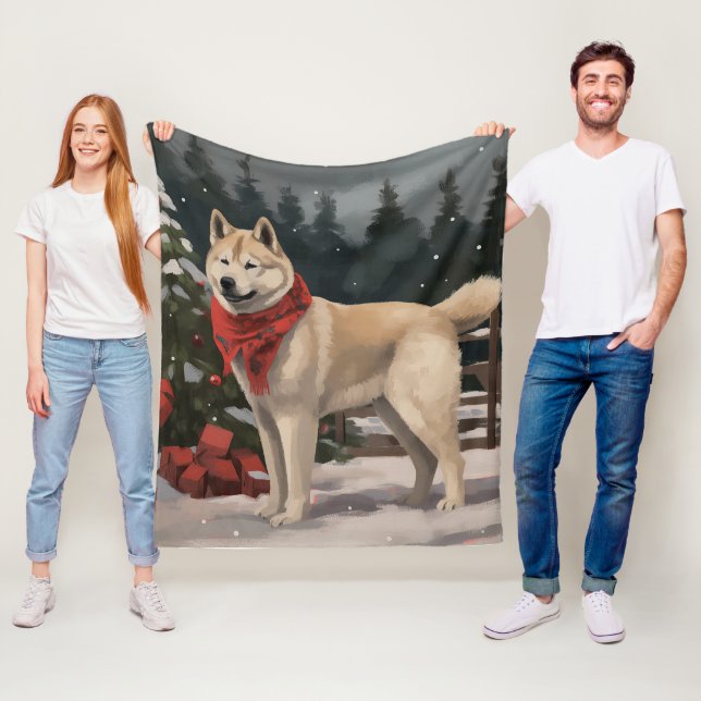 Couverture Polaire Akita Chien dans Noël de neige (En situation)