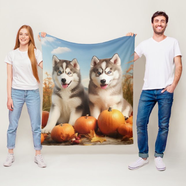 Couverture Polaire Alaskan Malamute Chiot Automne Citrouille délice (En situation)