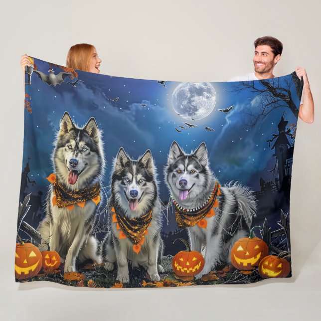 Couverture Polaire Alaskan Malamute Halloween Éffrayant (En situation)