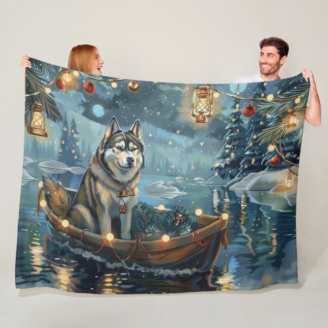 Couverture Polaire Alaskan Malamute Noël Festive Voyage (En situation)