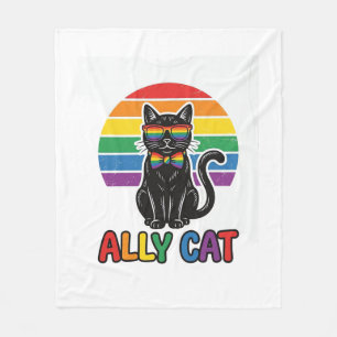 Couverture Polaire Ally Cat Rainbow Pride Vintage Chat T-Shirt Design