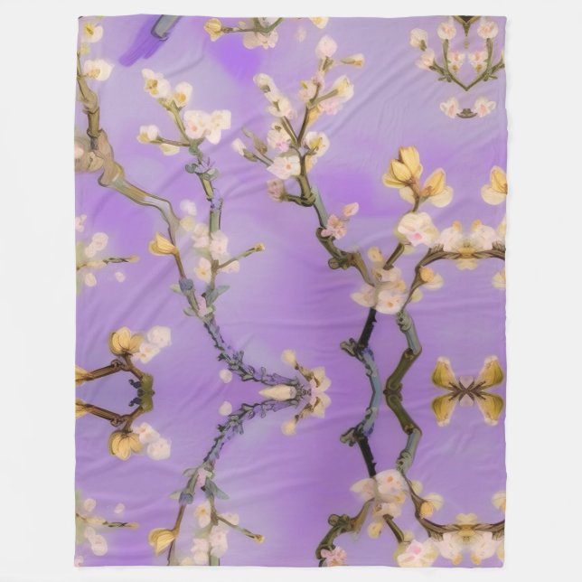 Couverture Polaire Amandiers violets, Art inspiré Gogh, Art Nouveau (Devant)