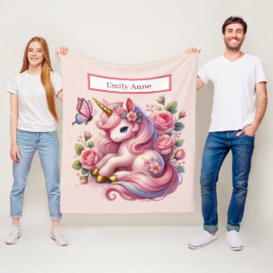 Couverture Polaire Amateurs de licorne mignonne ajouter le nom Fleece
