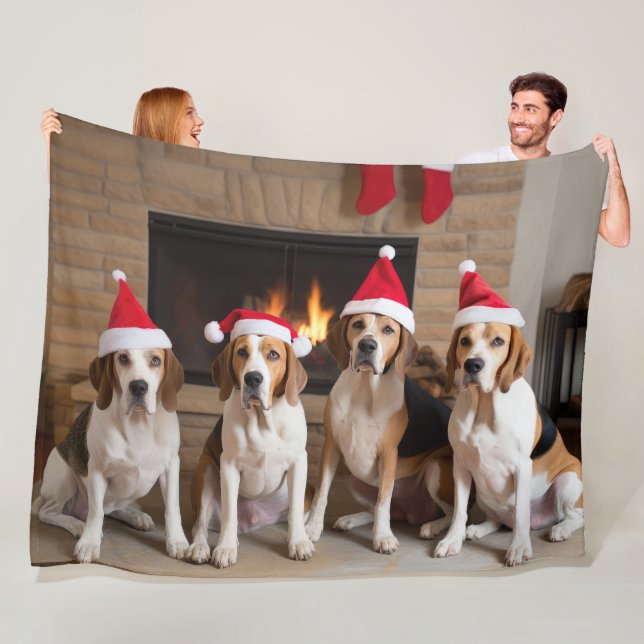 Couverture Polaire American English Foxhound Freplace Noël (En situation)