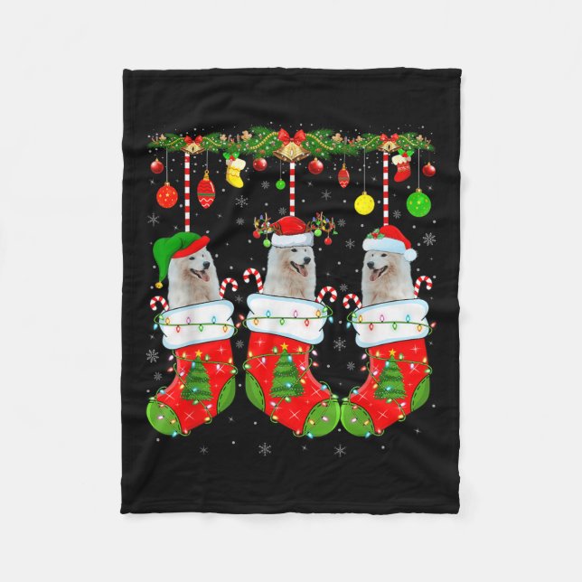 Couverture Polaire American Eskimo Dog In Christmas Socks Funny Dog L (Devant)