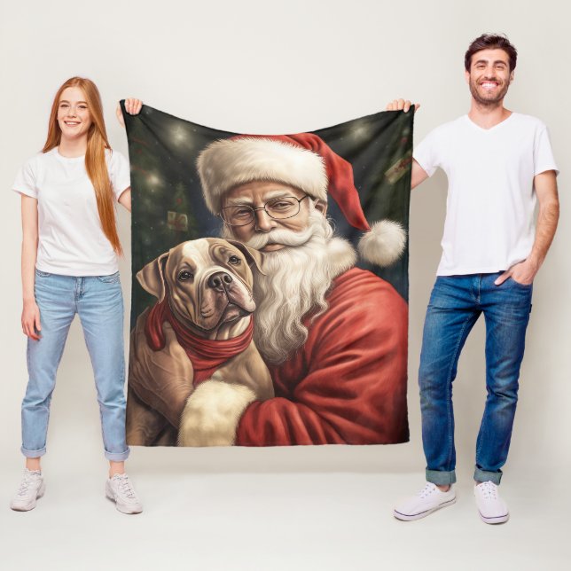 Couverture Polaire American Staffordshire avec Noël au Père Noël (En situation)