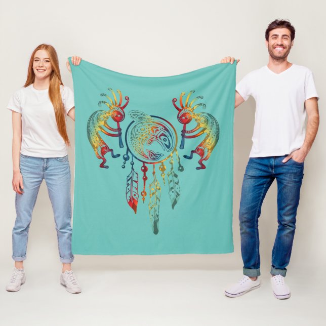 Couverture Polaire Amérindien Kokopelli Whale Dreamcatcher 1 (En situation)