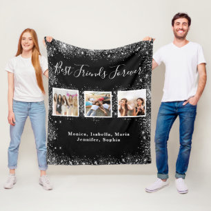 Couverture Polaire Amis BFF noir argent parties scintillant photo nom
