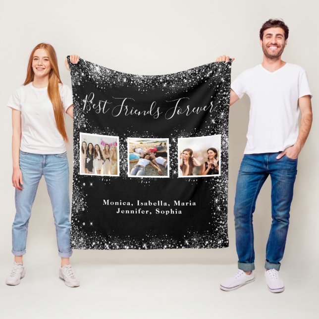Couverture Polaire Amis BFF noir argent parties scintillant photo nom (En situation)