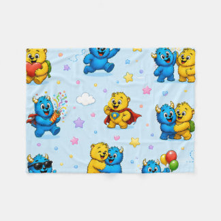 Couverture Polaire Amis Monstres Heureux Motif Pastel de Jeux