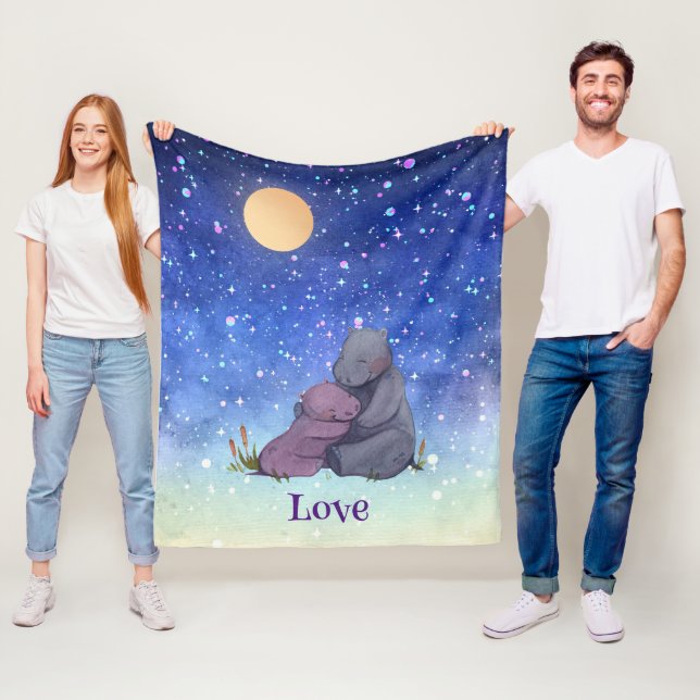 Couverture Polaire Amour, Baby Hippo et sa mère (En situation)