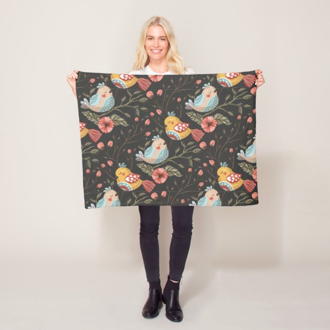 Couverture Polaire Amour Boho Birds Plan Floral (En situation)