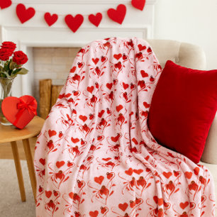 Couverture Polaire Amour Cœurs Rouges et Coccinelles Rose 
