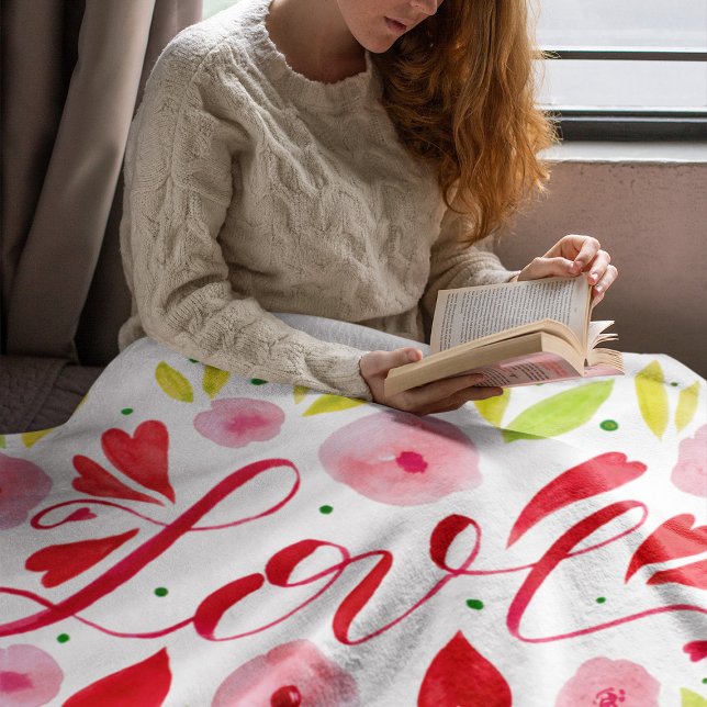 Couverture Polaire Amour et fleurs - rose et rouge (Créateur téléchargé)