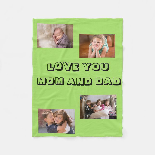 Couverture Polaire Amour Maman Papa 4 photos Sans Serif Police (Devant)