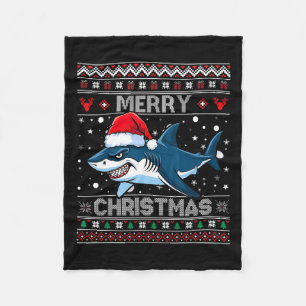 Couverture Polaire Amusant Joyeux Vilain Requin de Noël Santa Hat Lum