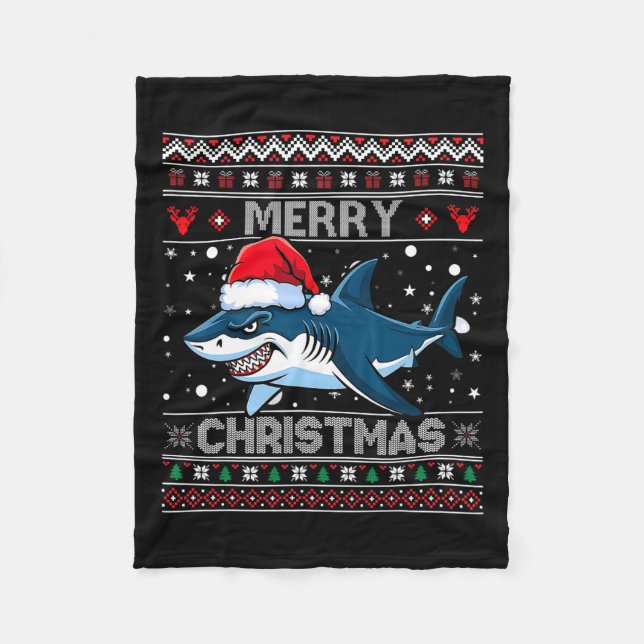 Couverture Polaire Amusant Joyeux Vilain Requin de Noël Santa Hat Lum (Devant)