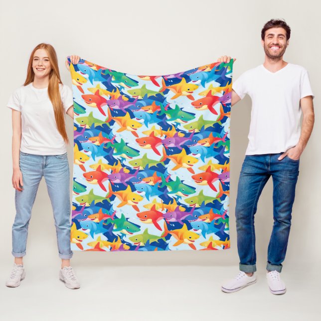 Couverture Polaire Amusant requin arc-en-ciel fête d'anniversaire mot (En situation)