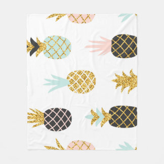 Couverture Polaire Ananas avec parties scintillant or, motif créatif.