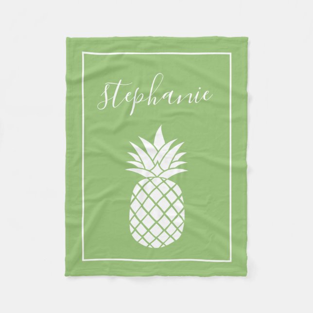 Couverture Polaire Ananas et vert blanc nom manuscrit (Devant)