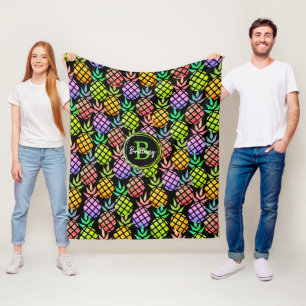 Couverture Polaire Ananas Moderne Multi-Couleur Monogramme Nom Noir