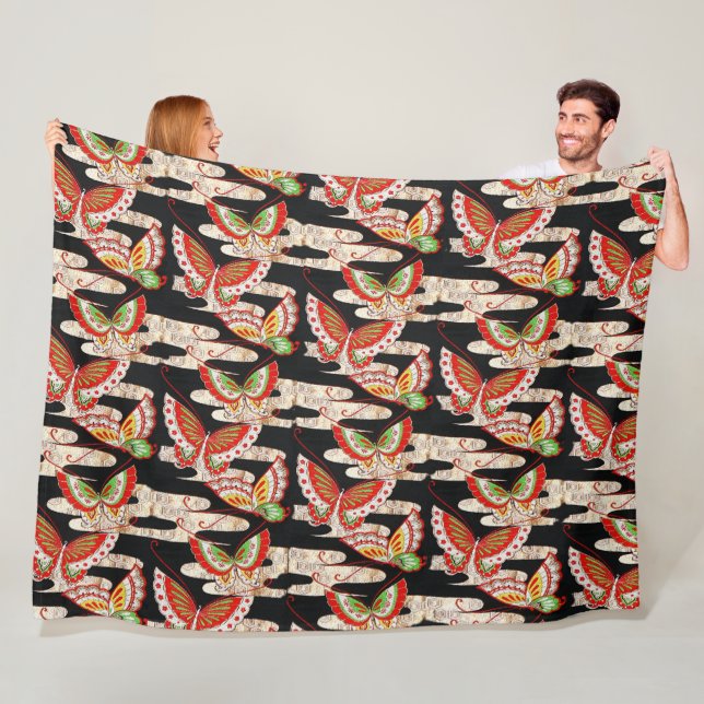 Couverture Polaire ANCIENS BULLETINS JAPONAIS Rouge Noir Blanc (En situation)