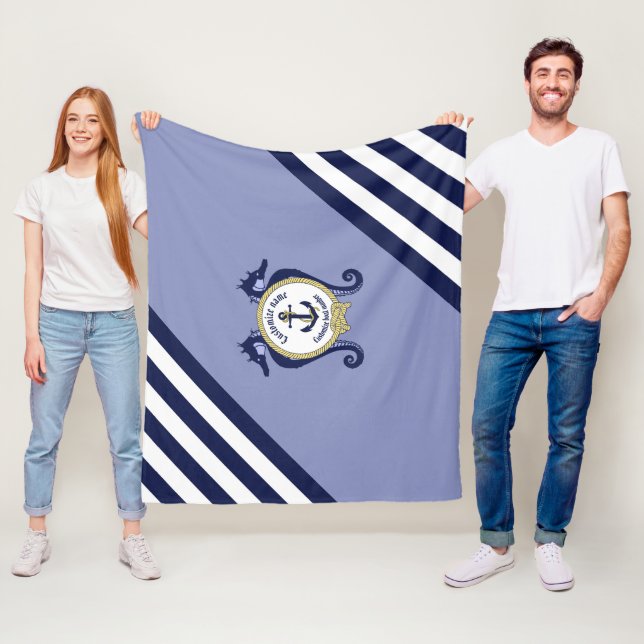 Couverture Polaire Ancrage nautique/hippocampe/or/nom de personnalise (En situation)