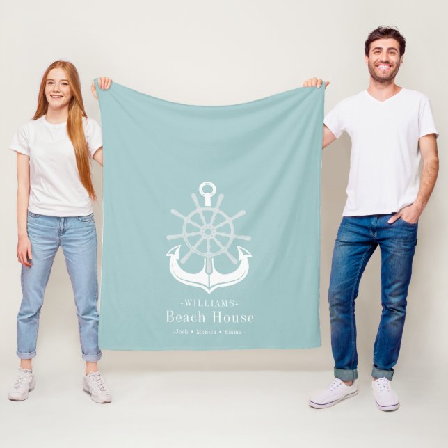 Couverture Polaire Ancre Beach House Nom de famille Turquoise (En situation)