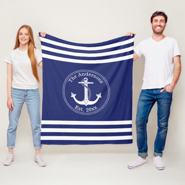 Couverture Polaire Ancre blanche marine Nom de famille Choisir la cou (En situation)