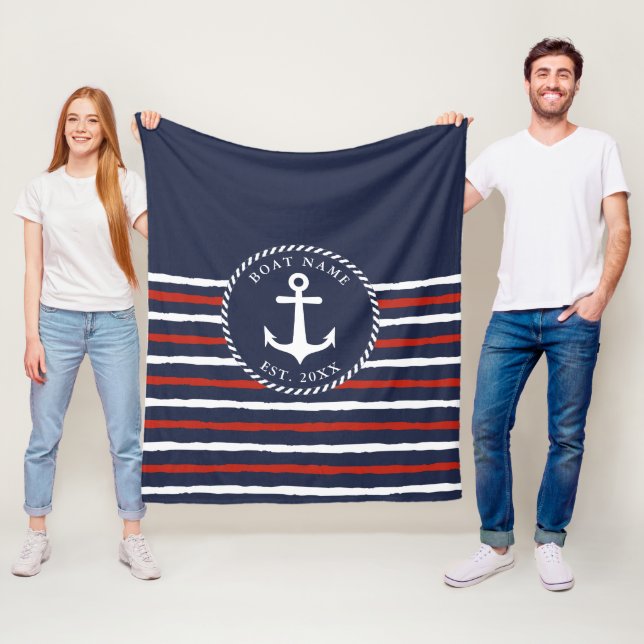 Couverture Polaire Ancre Bleu rouge blanc bleu marine (En situation)