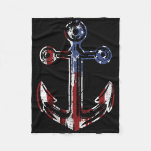 Couverture Polaire Ancre de bateau Drapeau américain USA 4 juillet