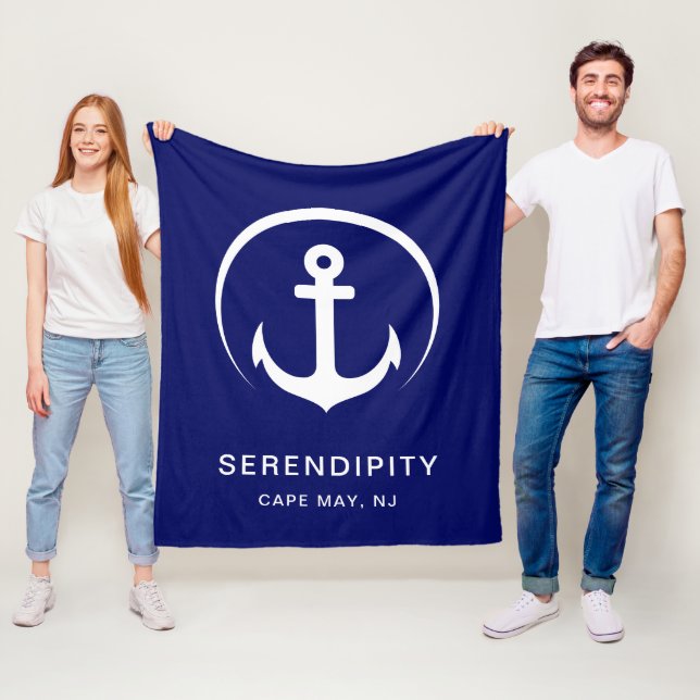 Couverture Polaire Ancre de bateau moderne bleu marine (En situation)