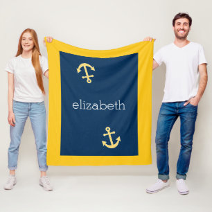 Couverture Polaire Ancre nautique avec Motif de Navy Jaune Chevron