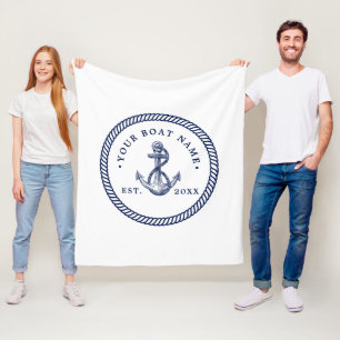 Couverture Polaire Ancre nautique et corde Nom du bateau Marine Bleu