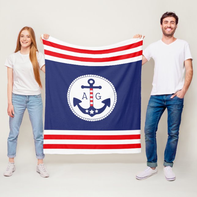 Couverture Polaire Ancre nautique Étoiles et rayures patriotiques Mon (En situation)