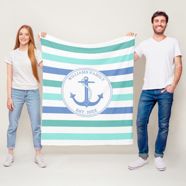 Couverture Polaire Ancre nautique Monogramme de la famille des bandes (En situation)
