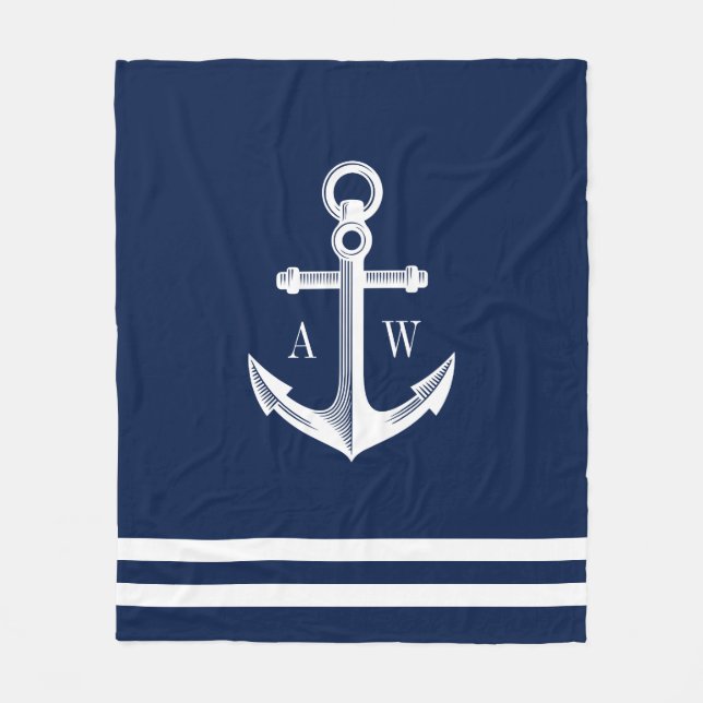Couverture Polaire Ancre nautique Personnalisé Monogrammes Marine (Devant)