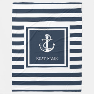 Couverture Polaire Ancre nautique rayée bleu marine nom de bateau