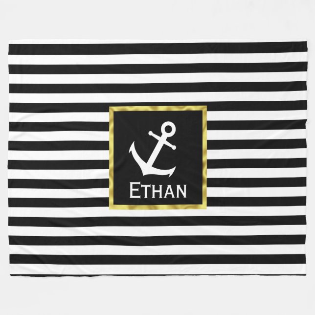 Couverture Polaire Ancre noire et blanche nautique nommée faite sur (Devant (Horizontal))