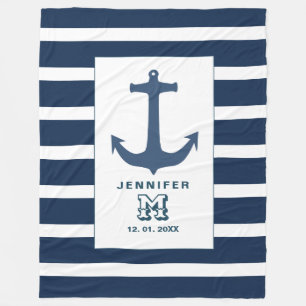 Couverture Polaire Ancre rayures de marine Blanche polaire