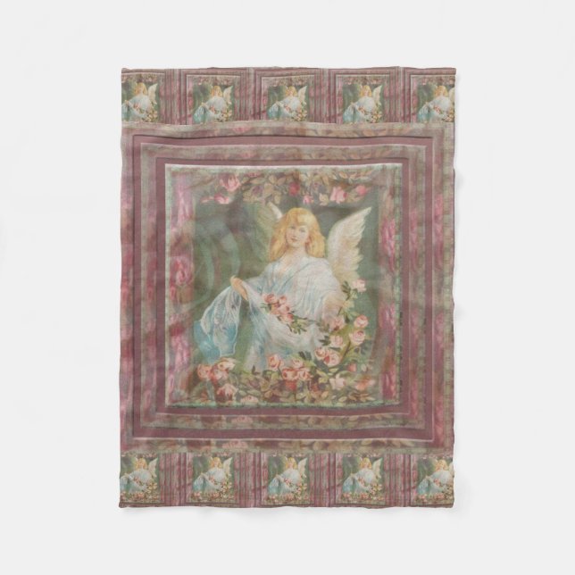 Couverture Polaire Ange avec les roses roses (Devant)