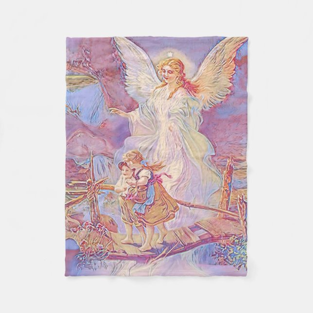 Couverture Polaire Ange gardien avec le pont de croisement d'enfants (Devant)