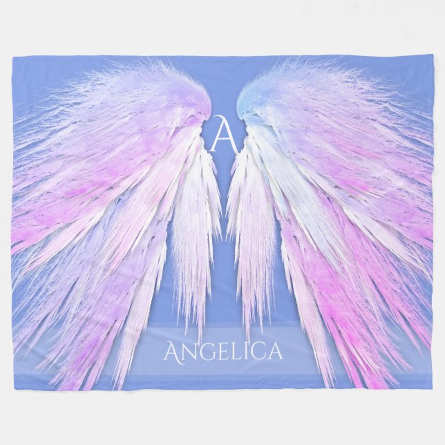 Couverture Polaire ANGEL AILES Monogramme Dreamy rose doux bleu (Devant (Horizontal))