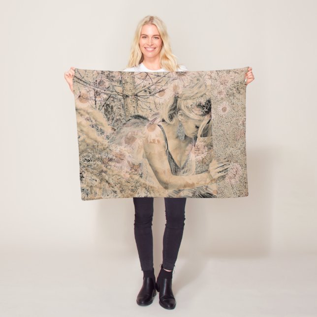 Couverture Polaire Angel Elegant Boho Floral Sepia Antique (En situation)