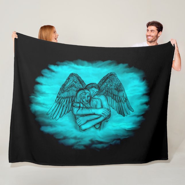 Couverture Polaire Angel Eros en amour, design noir et vert (En situation)