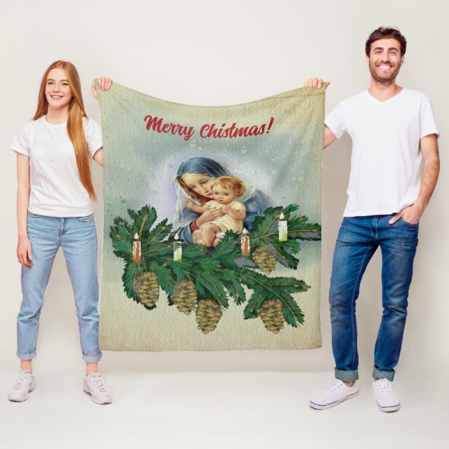 Couverture Polaire Angel Noël Mery et Jésus dans la lumière des bougi (En situation)