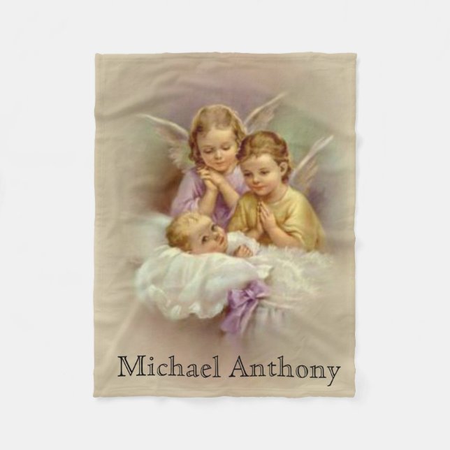 Couverture Polaire Anges d'ange gardien priant au-dessus du bébé (Devant)