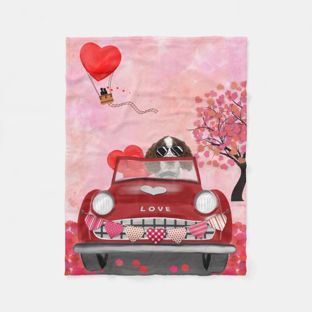 Couverture Polaire Anglais Springer Spaniel Car Hearts Valentine's (Devant)