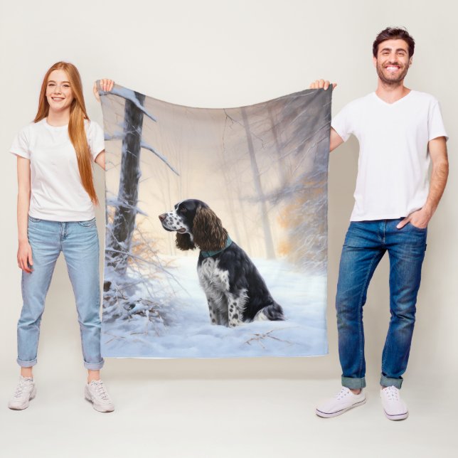 Couverture Polaire Anglais Springer Spaniel Laissez-le neiger Noël (En situation)