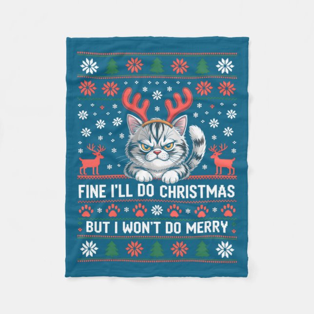 Couverture Polaire Angry Antler Cat Funny Xmas Ugly Sweater Long Slee (Devant)